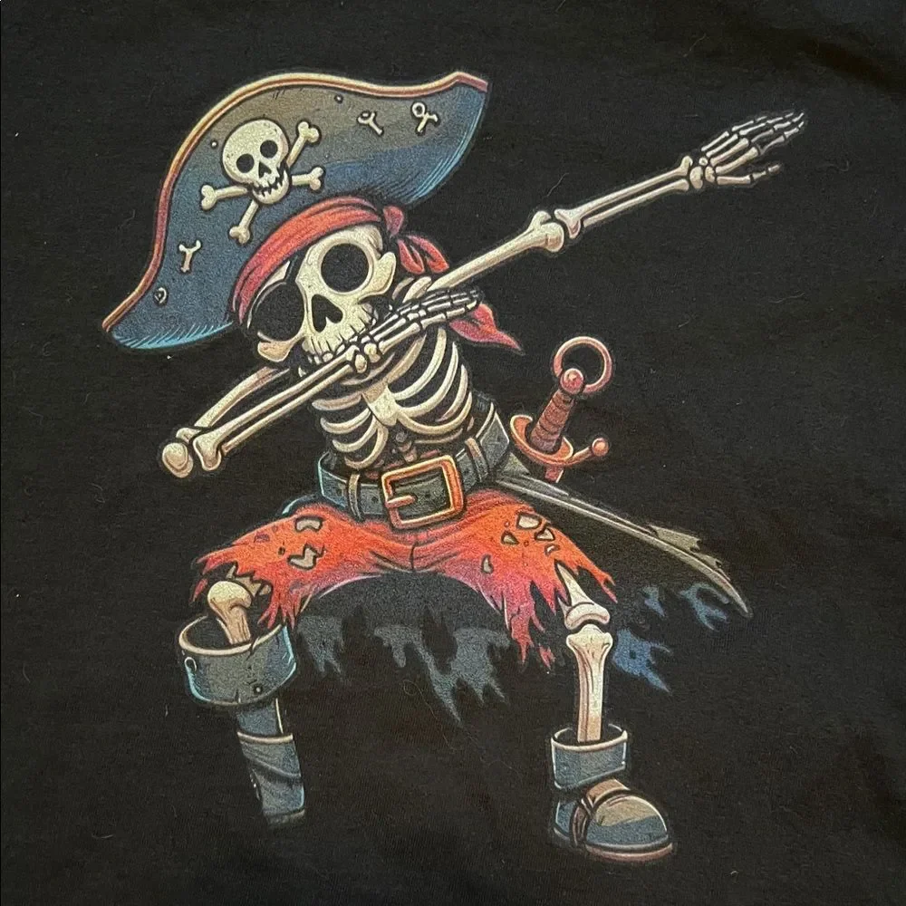 Black Pirate Skeleton Dabbing Kids T-Shirt (Youth XS : 5/6) - Picture 3 of 3